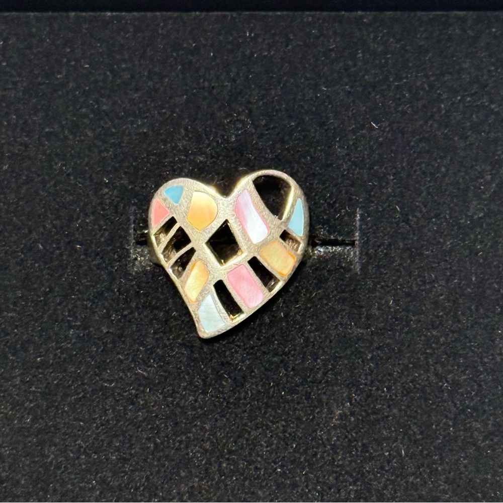 Sterling Silver 925 Multicolor Heart Ring Size 5.75